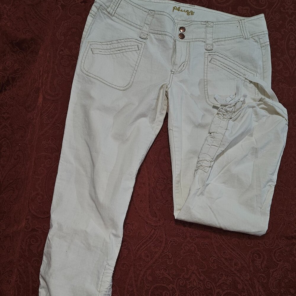 Plugg,  Cream Drawstring Capri, Size: 7